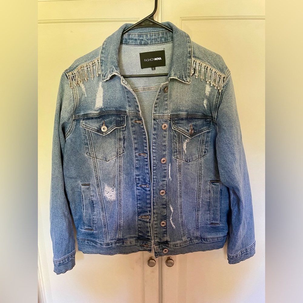 Womens denim jacket with rhinestones - size S